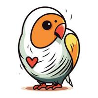 Cute cartoon parrot with heart. Vector illustration isolated on white background.