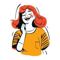 Vector illustration of a girl with red hair. in a yellow T shirt.