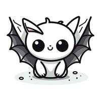 Cute cartoon kawaii cat with bat wings. Vector illustration.