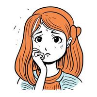 Vector illustration of a red haired girl with a sad expression.