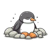 Penguin on rock isolated on a white background vector illustration.