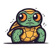 Turtle vector illustration. Cute cartoon turtle with angry face.