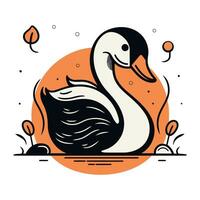 Swan icon. Vector illustration of a swan on an orange background.