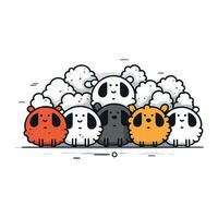 Cute sheeps and sheeps. Vector illustration in cartoon style.