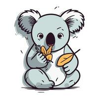 Cute koala with a leaf in his hands. Vector illustration.
