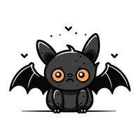 Cute black bat isolated on white background. Vector cartoon illustration.