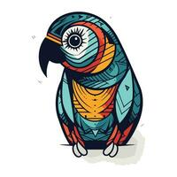 Hand drawn vector illustration of cute parrot in doodle style