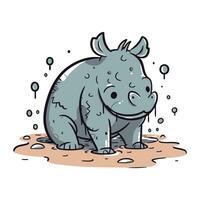 Cute rhinoceros. Vector illustration on a white background.