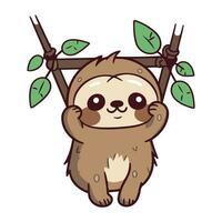 Cute sloth hanging on a tree branch. vector illustration.