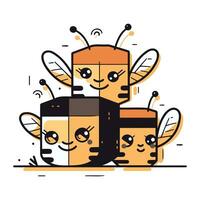 Cute little bee cartoon character. Vector illustration in thin line style.
