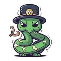 Cartoon snake in a hat and green snake. Vector illustration.