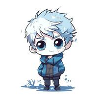 Cute little boy in winter clothes. Vector illustration on white background.