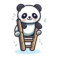 Cute panda bear sitting on wooden ladder. Vector illustration.