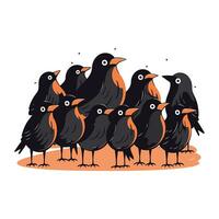 Set of blackbirds isolated on white background. Vector illustration in cartoon style.