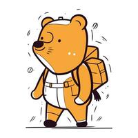 Cute bear with a backpack. Vector illustration in cartoon style.