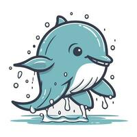 Illustration of a cute cartoon dolphin with splashes of water. vector