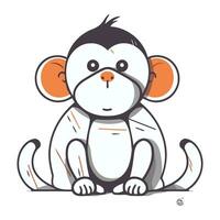 Cute cartoon monkey sitting on the white background. Vector illustration.