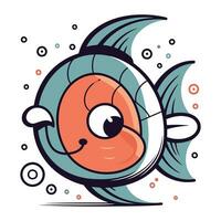 Cartoon fish character with eyes. Vector illustration on white background.