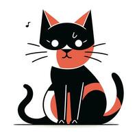 Cute black cat sitting on white background. Vector Illustration.