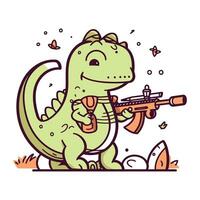 Cute crocodile with a gun. Vector illustration in cartoon style.