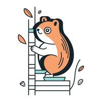 Cute squirrel climbing a ladder. Vector illustration in flat style.