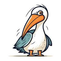 Cute cartoon pelican. Vector illustration isolated on white background.