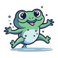 Funny frog running and jumping isolated on white background. Vector illustration.