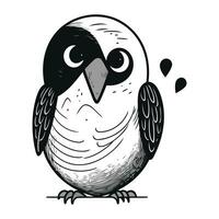 Cute cartoon crow vector illustration. Hand drawn black and white bird.