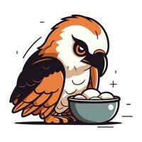 Osprey with a bowl of eggs. Vector illustration isolated on white background.