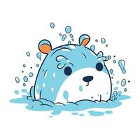 Cute cartoon bear in water. Vector illustration isolated on white background.