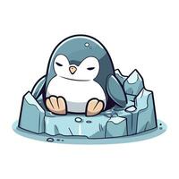 Cute penguin sitting on an ice floe. Vector illustration.