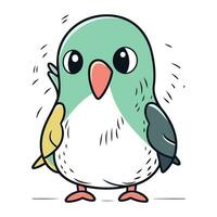 Cute hand drawn green parrot isolated on white background. Vector illustration.