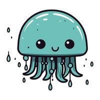 Cute cartoon jellyfish. Vector illustration. Isolated on white background.