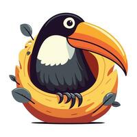 Cute cartoon toucan bird in the nest. Vector illustration.