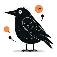 Crow vector illustration. Cute cartoon character. Black and white.