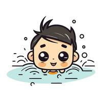 Cute boy swimming in the pool. Vector cartoon character illustration.