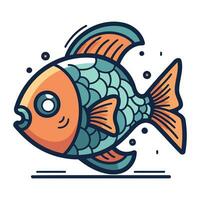 Cute hand drawn fish. Colorful vector illustration in cartoon style.