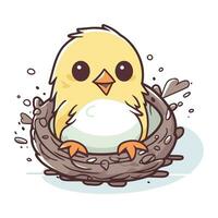 Cute little chick in the nest. Vector illustration on white background.