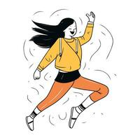 Illustration of a happy girl jumping with her hair flying in the air vector