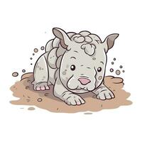 Illustration of a Cute Baby Rhinoceros in Puddle vector