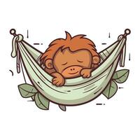 Cute cartoon monkey sleeping in a hammock. Vector illustration.