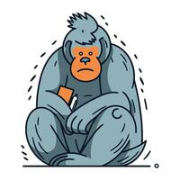 triste gorila con móvil teléfono. vector ilustración en Delgado línea estilo.