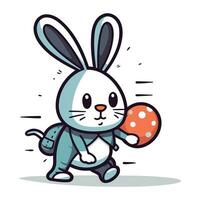 rabbit playing with ball. funny cartoon character vector illustration design.