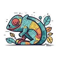 Chameleon. Colorful vector illustration in doodle style.