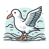 Vector illustration of a seagull on the seashore.