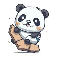 Cute panda sitting on the wooden log. Vector illustration.