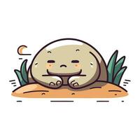 Cute stone sleeping on the ground. Vector illustration in cartoon style.