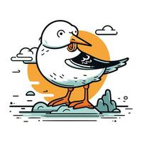 Seagull on the seashore. Vector illustration in line style.