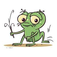Frog with a spear in his hand. Cartoon vector illustration.