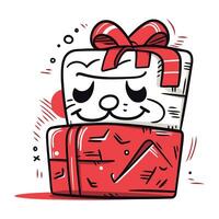 Cartoon cute gift box with a red bow. Vector illustration.